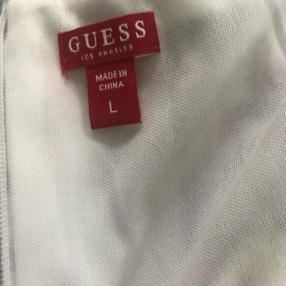 Guess Soliana Printed Wide Leg Jumpsuit Size Large Sweetheart Neck Peep Hole - Picture 4 of 16